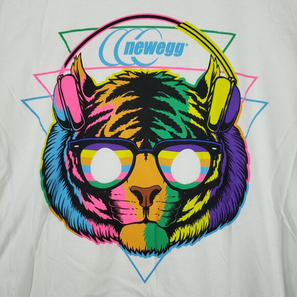 Newegg Men's Rainbow Tiger Graphic T-Shirt Sz XL IT Tech PC Master Race White - Picture 3 of 8